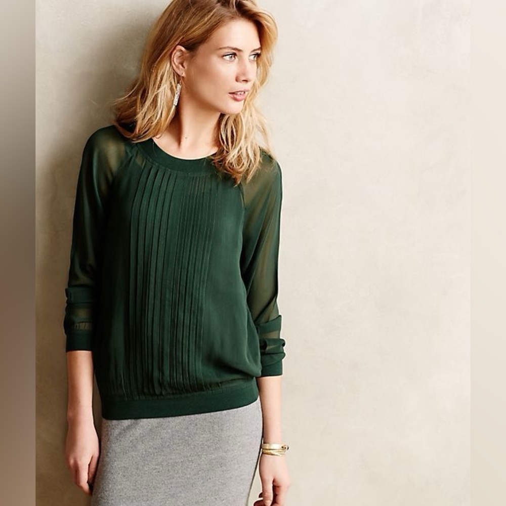 Anthropologie Anisy pullover sheer by One Fine Day pleated top no cami